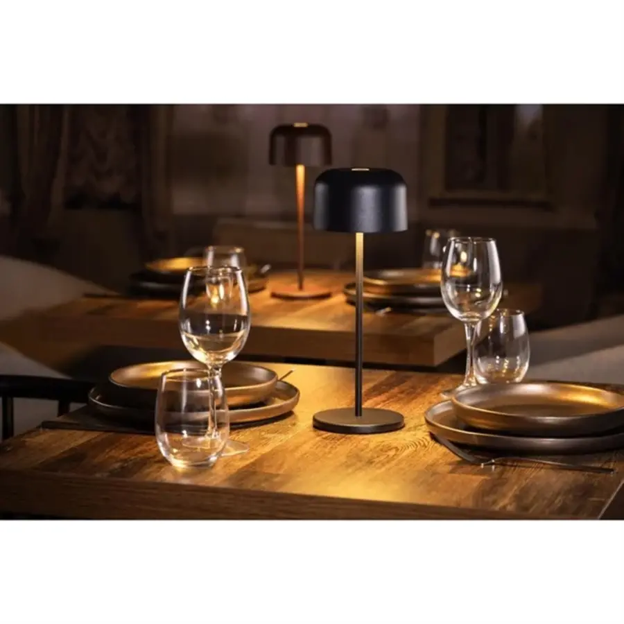 Lampe de table sans fil avec dôme rond noir – Rechargeable et à intensité variable – Hauteur 300 mm