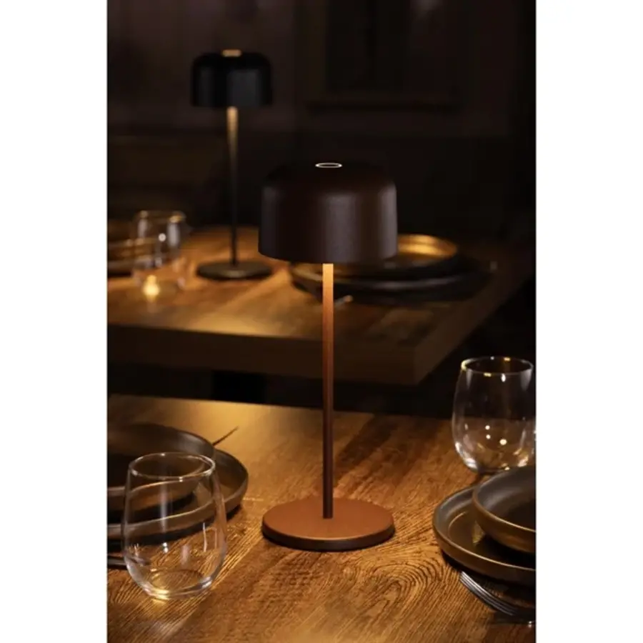 Lampe de table ronde en forme de dôme châtaigne – Rechargeable, à intensité variable et sans fil – 300 mm