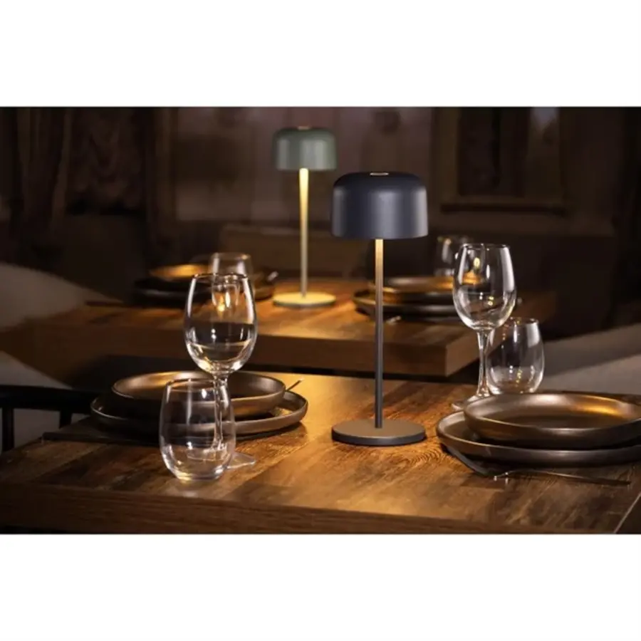 Lampe de table ronde dôme grise – Rechargeable, à intensité variable et sans fil – 300 mm