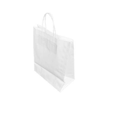  HorecaTraders Recyclable White Paper Carrier Bag with Twisted Handle – Large 255x305mm – Pack of 250 