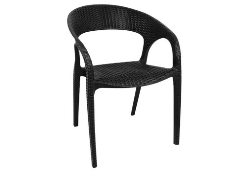  Bolero Polyrattan Stuhl mit Armlehne Schwarz – 46,5 cm Sitzhöhe – Stapelbar – 4er Set – Indoor & Outdoor 