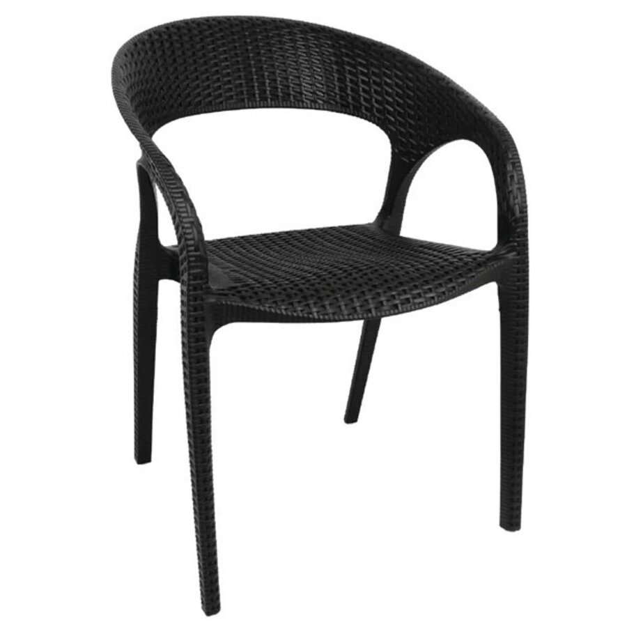 Polyrattan Chair with Armrest Black – 46.5 cm Seat Height – Stackable – Set of 4 – Indoor & Outdoor