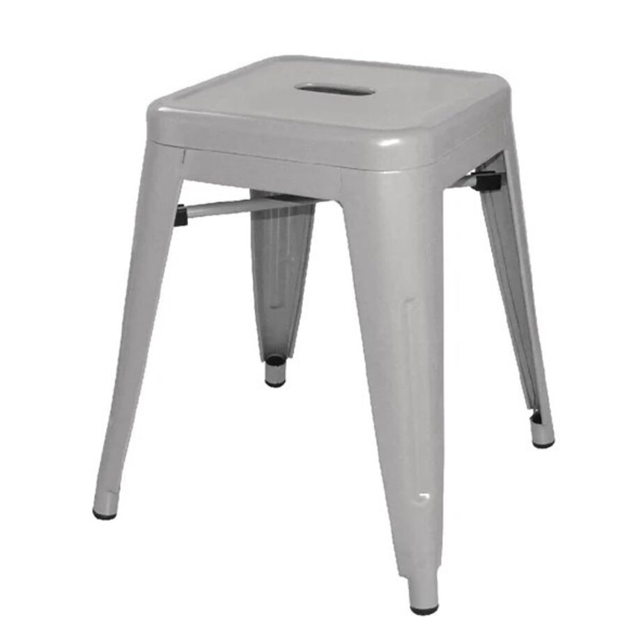 Tabourets bas Bistro 46 cm – Acier galvanisé – Lot de 4 – Gris industriel – Intérieur et extérieur