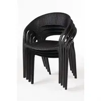 Polyrattan Stuhl mit Armlehne Schwarz – 46,5 cm Sitzhöhe – Stapelbar – 4er Set – Indoor & Outdoor