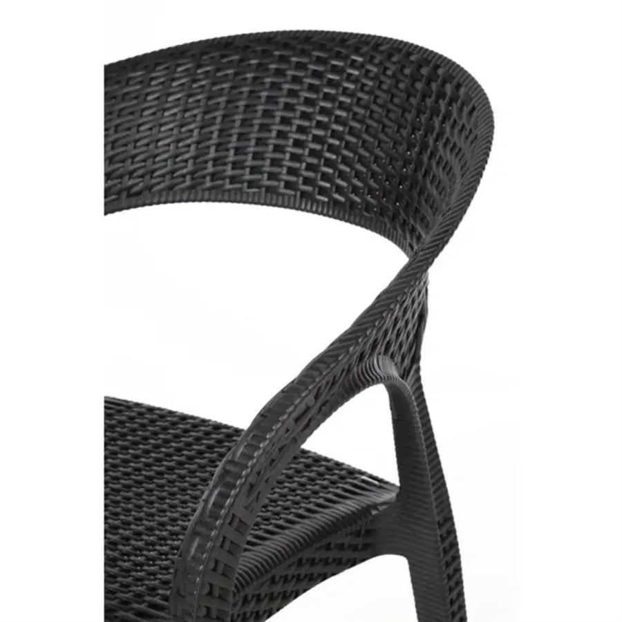 Chaise en polyrotin noir avec accoudoirs – Hauteur d'assise 46,5 cm – Empilable – Lot de 4 – Intérieur et extérieur