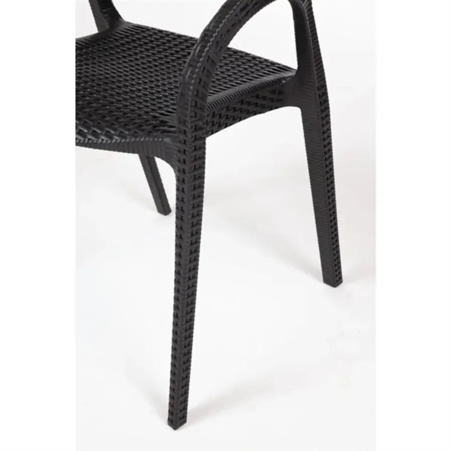 Chaise en polyrotin noir avec accoudoirs – Hauteur d'assise 46,5 cm – Empilable – Lot de 4 – Intérieur et extérieur