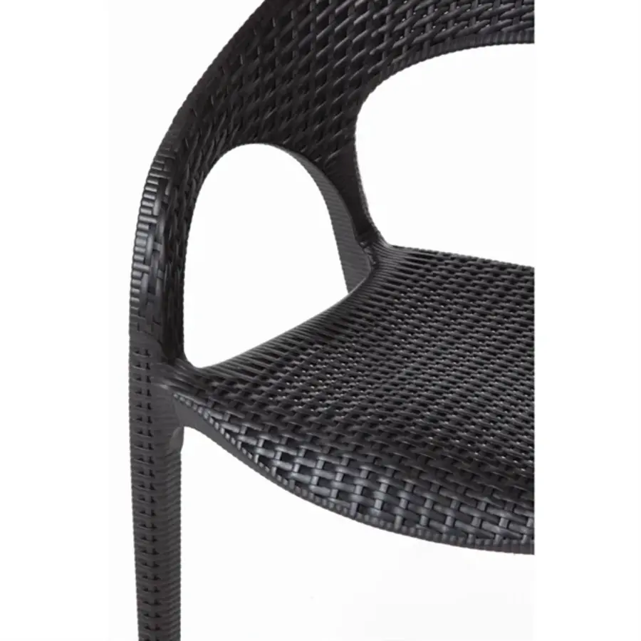 Chaise en polyrotin noir avec accoudoirs – Hauteur d'assise 46,5 cm – Empilable – Lot de 4 – Intérieur et extérieur