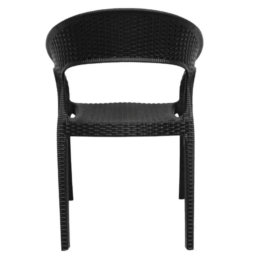 Chaise en polyrotin noir avec accoudoirs – Hauteur d'assise 46,5 cm – Empilable – Lot de 4 – Intérieur et extérieur