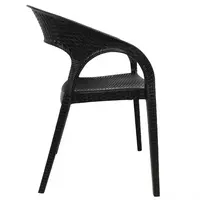 Polyrattan Stuhl mit Armlehne Schwarz – 46,5 cm Sitzhöhe – Stapelbar – 4er Set – Indoor & Outdoor