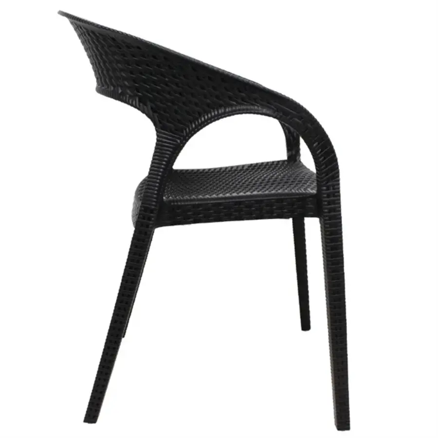 Chaise en polyrotin noir avec accoudoirs – Hauteur d'assise 46,5 cm – Empilable – Lot de 4 – Intérieur et extérieur