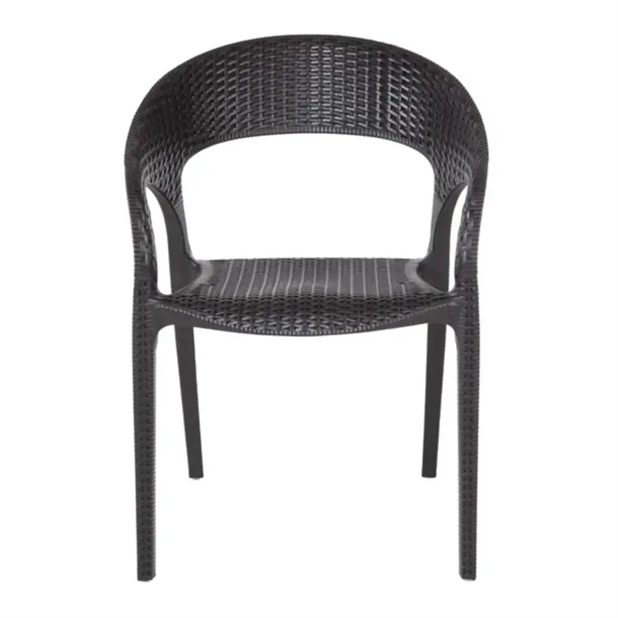 Chaise en polyrotin noir avec accoudoirs – Hauteur d'assise 46,5 cm – Empilable – Lot de 4 – Intérieur et extérieur