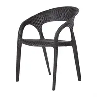 Polyrattan Stuhl mit Armlehne Schwarz – 46,5 cm Sitzhöhe – Stapelbar – 4er Set – Indoor & Outdoor