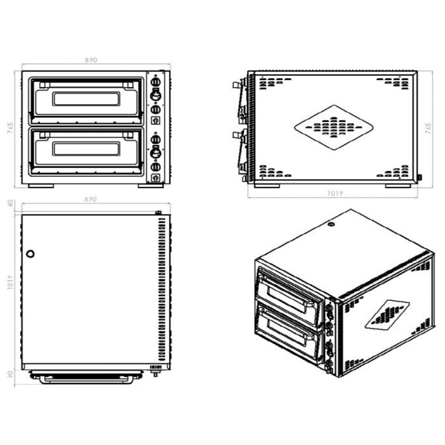 Four à pizza électrique professionnel – 2 x 6 pizzas Ø30 cm – avec éclairage du four