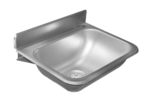  HorecaTraders Mini-lavabo mural avec dosseret – Acier inoxydable brossé – 380 x 300 x 130 mm – Pressé sans joint – Siphon inclus 