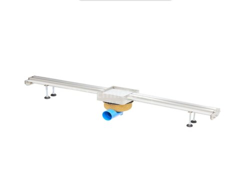  HorecaTraders Caniveau à fente raccordable en acier inoxydable 1000x50mm, entrée fente 8mm avec sortie 50mm (drainage carrelage) 