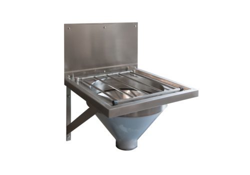  HorecaTraders Wall-mounted faeces sluice with flushing rim – Brushed stainless steel – 500x500x505 mm – Incl. siphon & splashback – For hospital use 