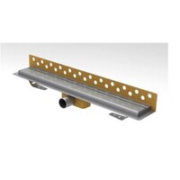 Caniveau de douche R-Line en acier inoxydable avec bride murale 800 x 62 mm ZU. Grille aveugle en acier inoxydable de 40 mm, garde d'eau de 25 mm (hauteur d'installation 65 mm).