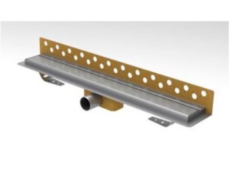  HorecaTraders R-Line Edelstahl-Duschrinne mit Wandflansch 800x62mm ZU. 40mm blindes Edelstahl-Gitter, Sperrwasserhöhe 25mm (Einbauhöhe 65mm) 
