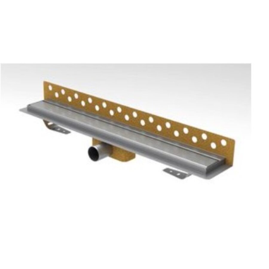 R-Line Edelstahl-Duschrinne mit Wandflansch 800x62mm ZU. 40mm blindes Edelstahl-Gitter, Sperrwasserhöhe 25mm (Einbauhöhe 65mm)