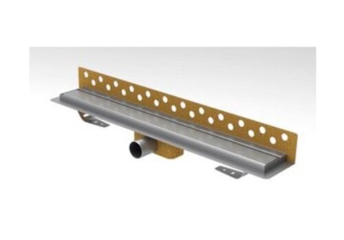  HorecaTraders Caniveau de douche R-Line en acier inoxydable avec bride murale 700 x 62 mm ZU. Grille aveugle en acier inoxydable de 40 mm, garde d'eau de 25 mm (hauteur d'installation 65 mm). 
