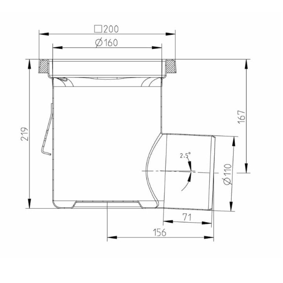 Industrievloerput RVS 304 200 x 200 mm 219 mm Capaciteit (max.) : 3,70 l/s