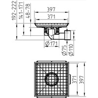 Industrial floor drain stainless steel 304 397 x 397 mm 192 - 222 mm Capacity (max.): 1.50 l/s - 2.00 l/s