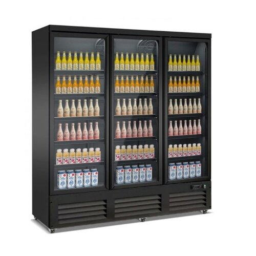 Combisteel Refrigerator with 3 glass doors, black, 188 cm * 70 cm * 205 cm   Combisteel Refrigerator with 3 glass doors, black, 188 cm * 70 cm * 205 cm