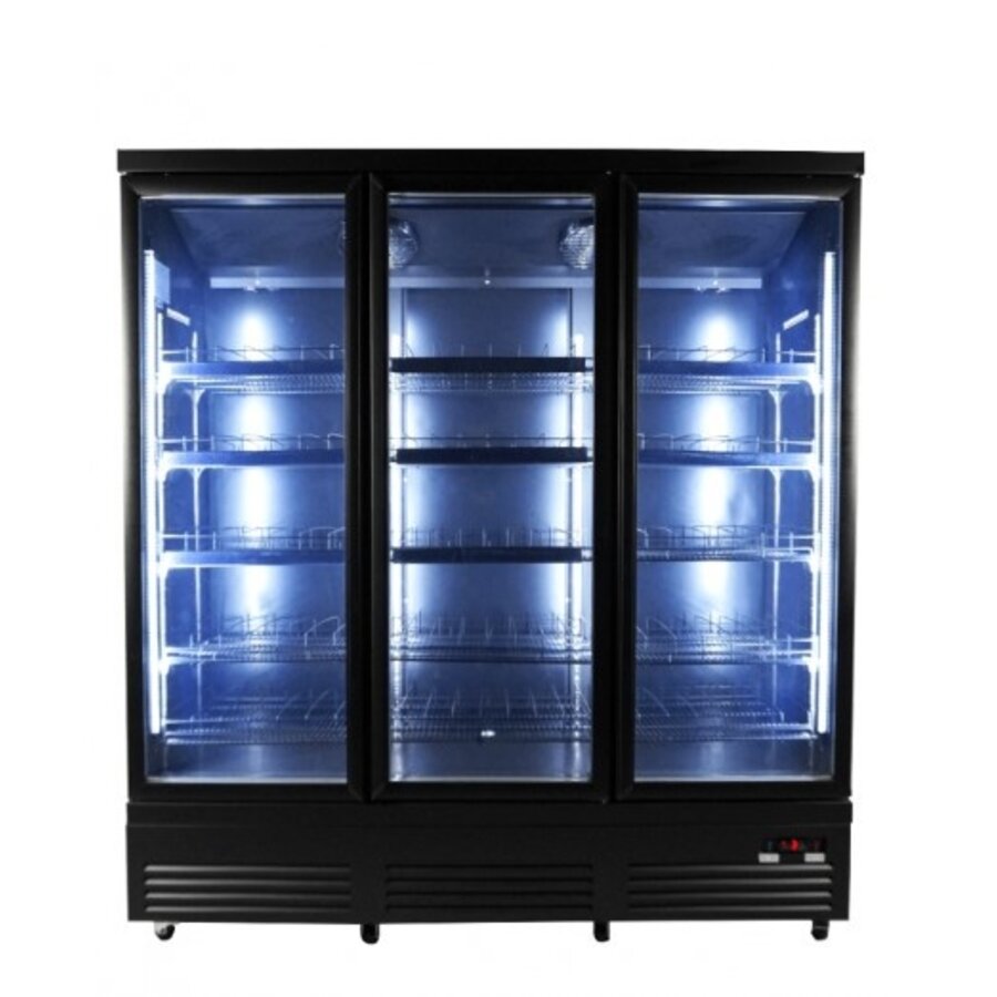 Refrigerator with 3 glass doors, black, 188 cm * 70 cm * 205 cm
