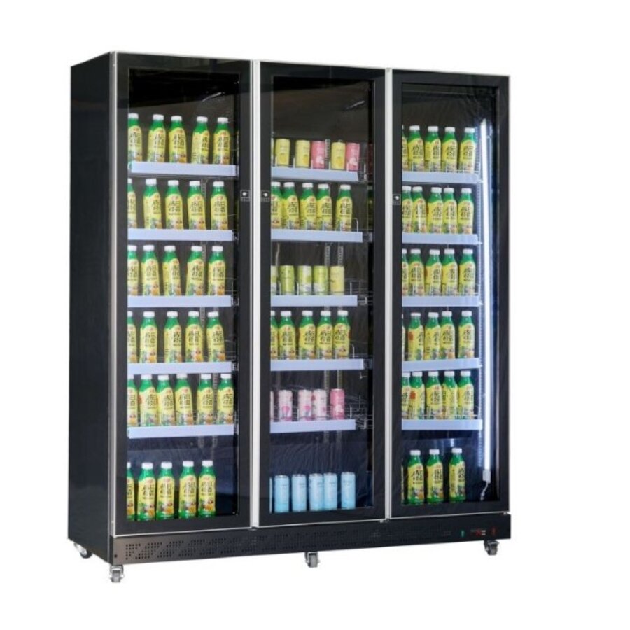 Refrigerator with 3 glass doors, black, 168 cm * 60 cm * 198 cm