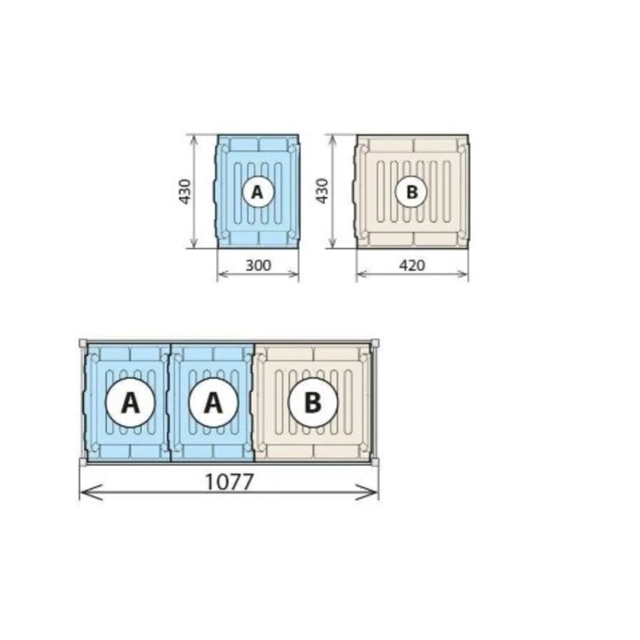 3 Opvangbakken 460x1050 voor 6611/6622/6811 - 2xA 1xB