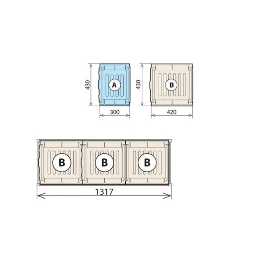 3 Auffangwannen 460X1290 für 6611/6622/6811 - 3xB