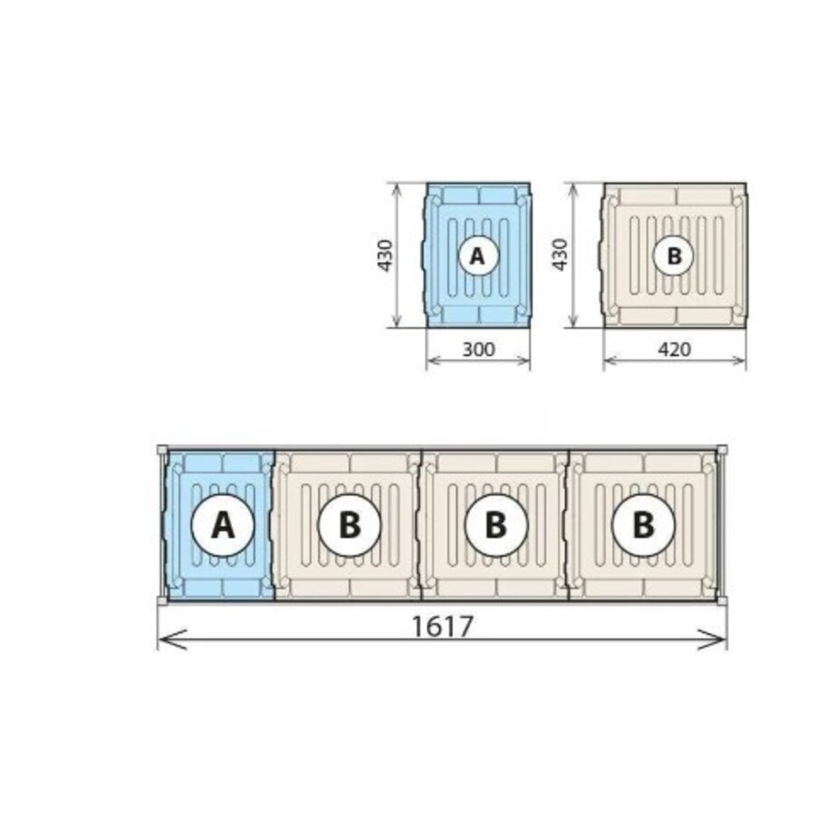 4 Auffangwannen 460x1590 für 6611/6622/6811 - 1xA 3xB