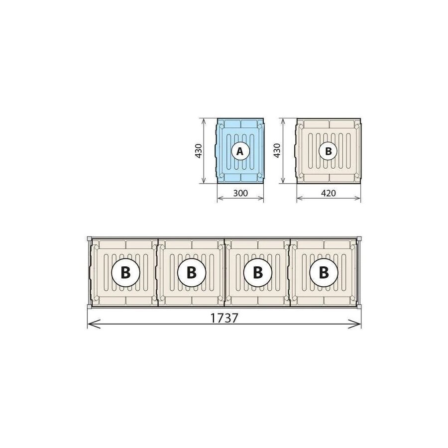 4 Opvangbakken 460x1470 voor 6611/6622/6811 - 4xB