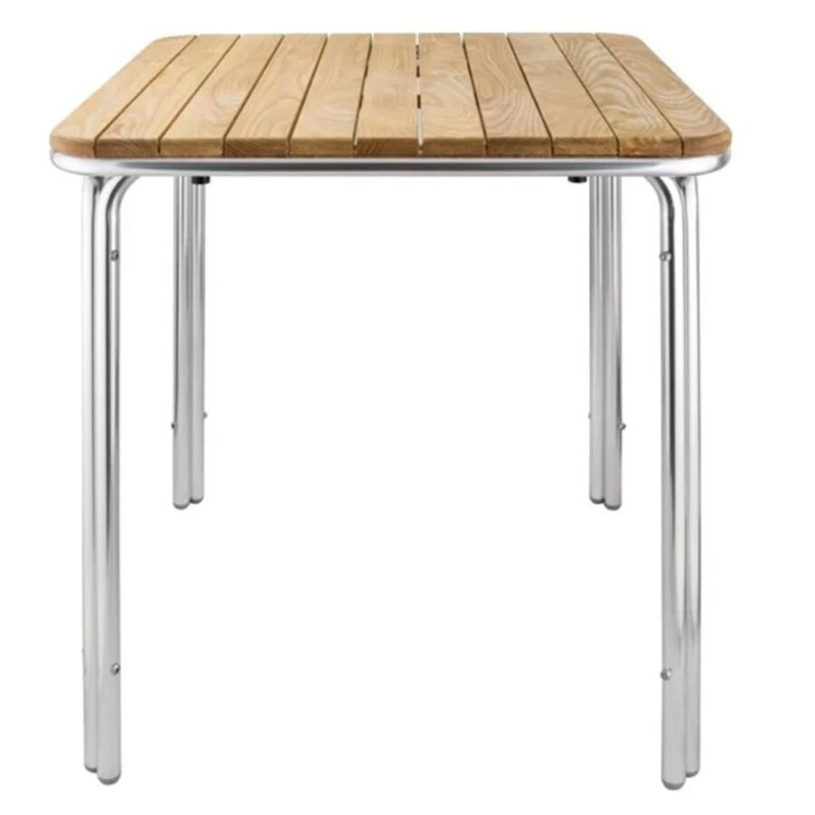 table empilable carrée de 70 cm pieds en frêne/aluminium