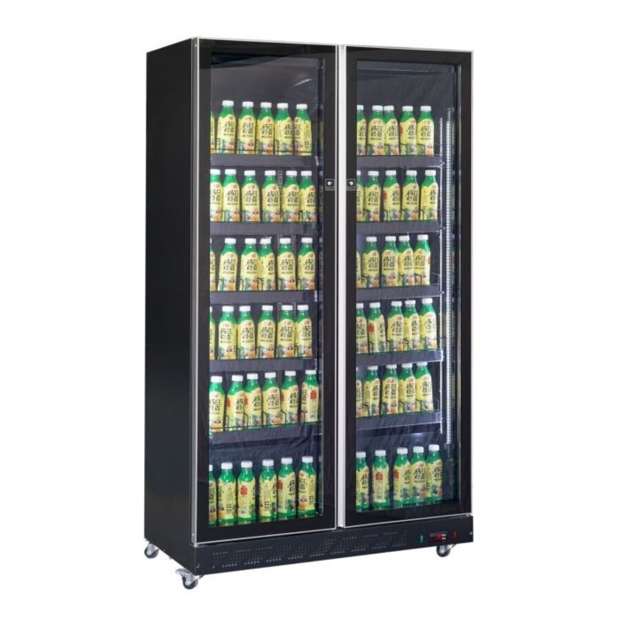 Refrigerator | 2 Glass Doors | 198(h)x60x125cm | Black