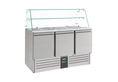  Combisteel Saladette réfrigérée avec support en verre | inox | 3 portes | +2 / +8°C | 1365x700x850 