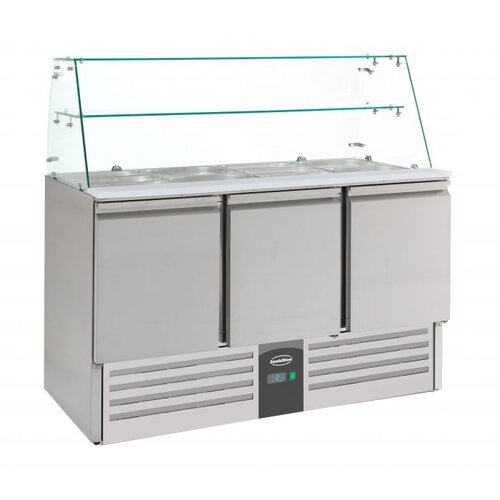  Combisteel Refrigerated saladette with glass stand | stainless steel | 3 doors | +2 / +8°C | 1365x700x850 