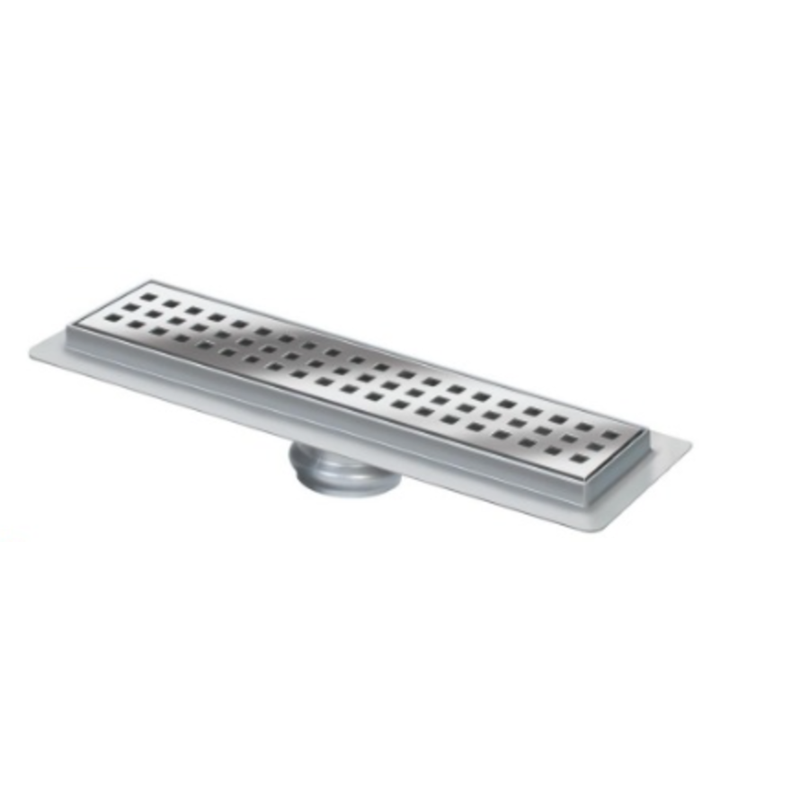 Douchegoot rechthoekig RVS (AISI 304) 300x70x95 mm, geschikt voor badkamer/doucheruimte met tegelvloer, gietvloer of cementvloer. Inclusief reukslotadapter