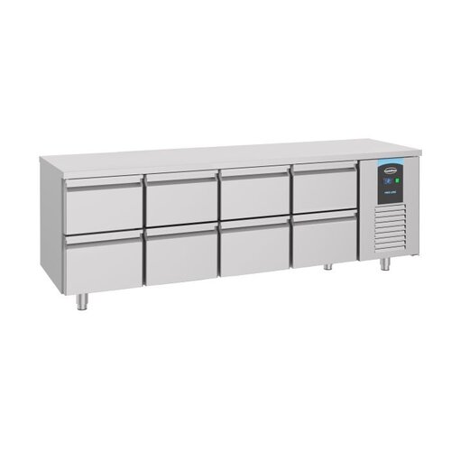  Combisteel Kühlwerkbank | 8 Beladungen | Edelstahl | -2/+8°C | 233x700x850 cm | A-Etikett 
