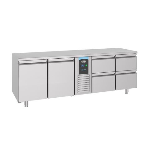  Combisteel Gekühlte Werkbank | 2 Türen und 4 Schubladen | 227x70x85 | Edelstahl | -2/+8°C | Etikett A 