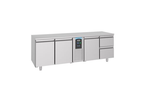  HorecaTraders Gekühlte Werkbank | 3 Türen | 2 Schubladen | 227x70x85 | Ein Etikett 