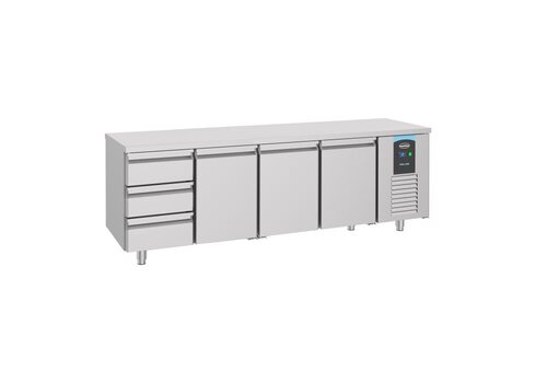  HorecaTraders Établi réfrigéré | 3 portes | 3 tiroirs | 233 x 70 x 85 cm | Étiquette A 