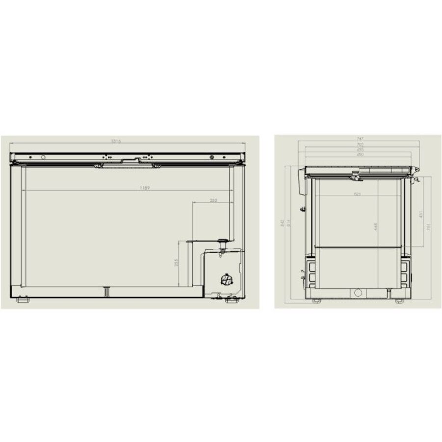 407 l gewerbliche Gefriertruhe – Edelstahldeckel, LED, Schloss – 1316 x 743 x 840 mm