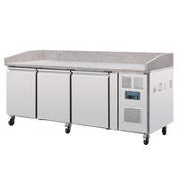U-Serie 3-türiger Vorbereitungskühlschrank 634 l Edelstahl Granit-Arbeitsplatte