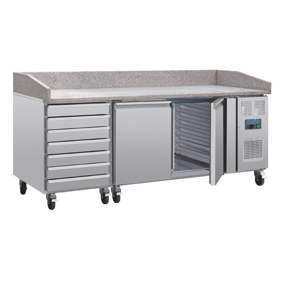U-Serie 2-türiger Vorbereitungskühlschrank 428 l Edelstahl Granit-Arbeitsplatte