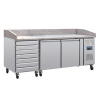 U-Serie 2-türiger Vorbereitungskühlschrank 428 l Edelstahl Granit-Arbeitsplatte