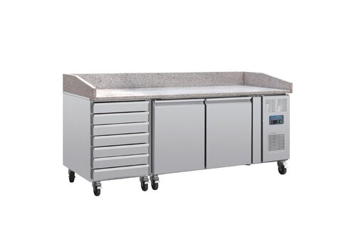  Polar U-Serie 2-türiger Vorbereitungskühlschrank 428 l Edelstahl Granit-Arbeitsplatte 