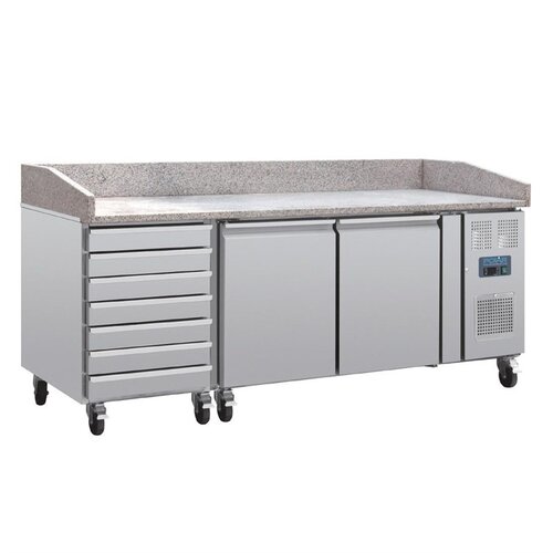  Polar U-Serie 2-türiger Vorbereitungskühlschrank 428 l Edelstahl Granit-Arbeitsplatte 