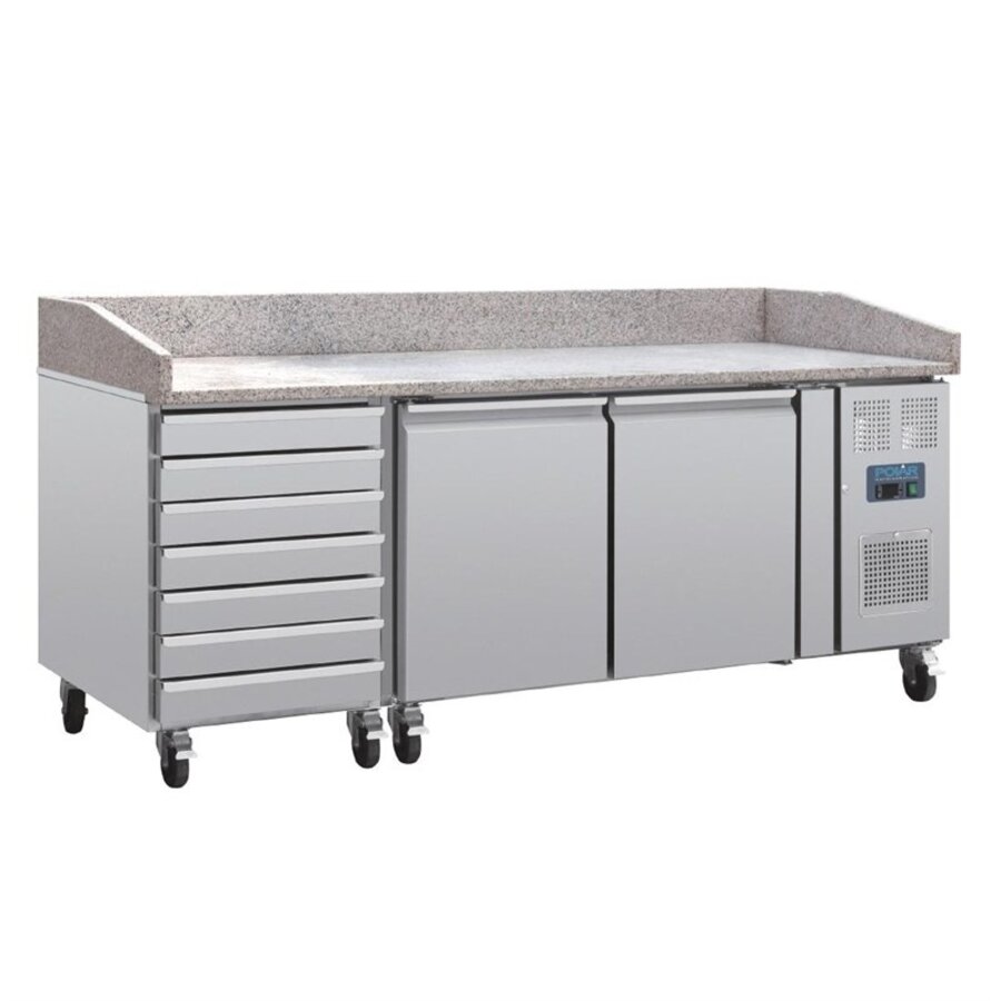 U-Serie 2-türiger Vorbereitungskühlschrank 428 l Edelstahl Granit-Arbeitsplatte