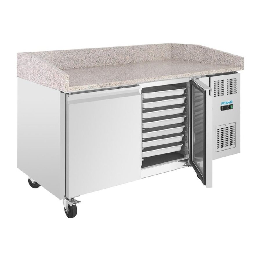 2-deurs Pizza Werkbank | 290L  | RVS |  Granieten Werkblad | A